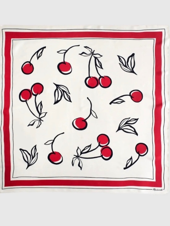 Madewell Accessories - Madewell Cherry Print Silk Bandana Scarf NWT 100% Silk Red Ivory Sold Out